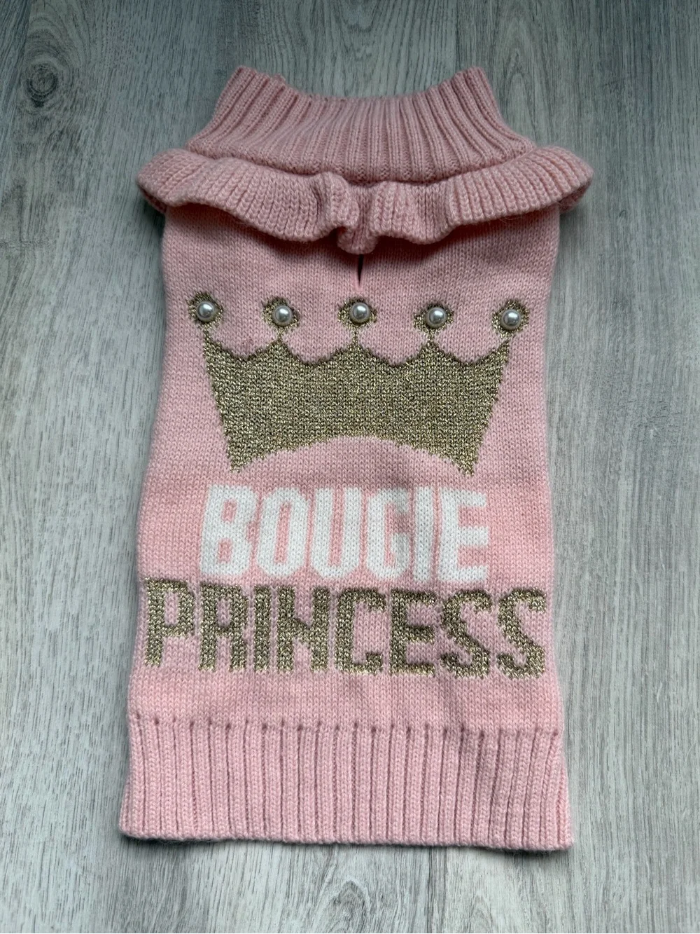 Bougie Princess Pink - Knit Dog / Pet Sweater w/ Gold Crown Detail - size Small
